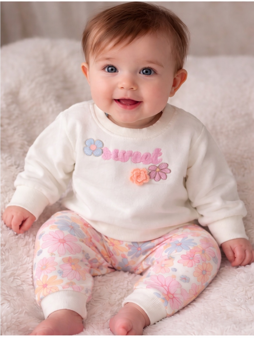 Cream Baby Sweatshirt & Floral Leggings Set